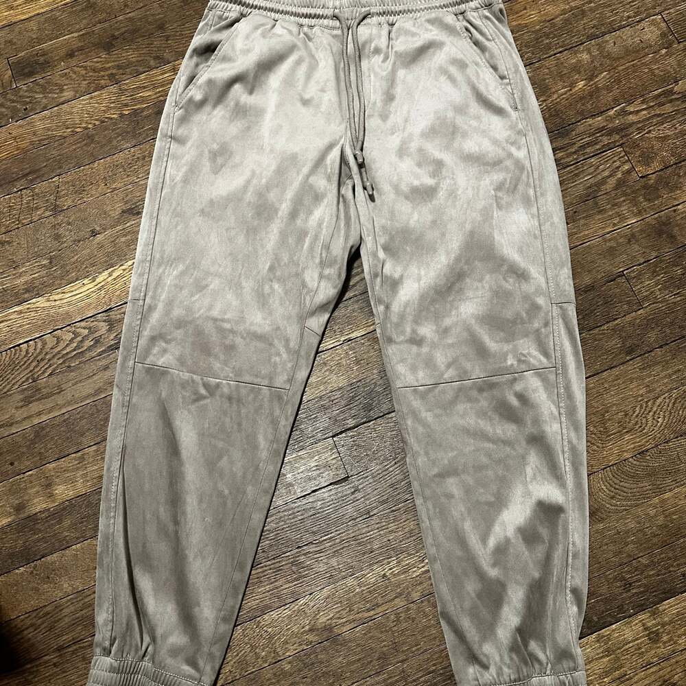Zara Taupe Faux Suede Jogger Pants with Pockets